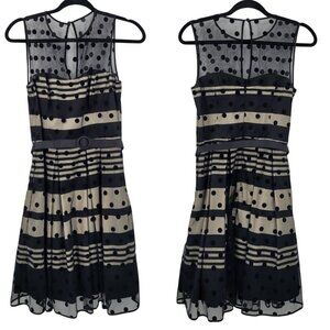 Eliza J Illusion Dot Charmeuse Fit & Flare Dress Sz 6 Black Retro 60s Party